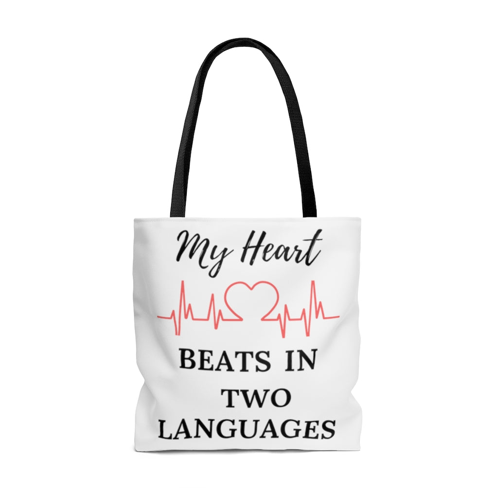 Mi Corazón Late en Dos Idiomas English/Spanish Large Tote Bag